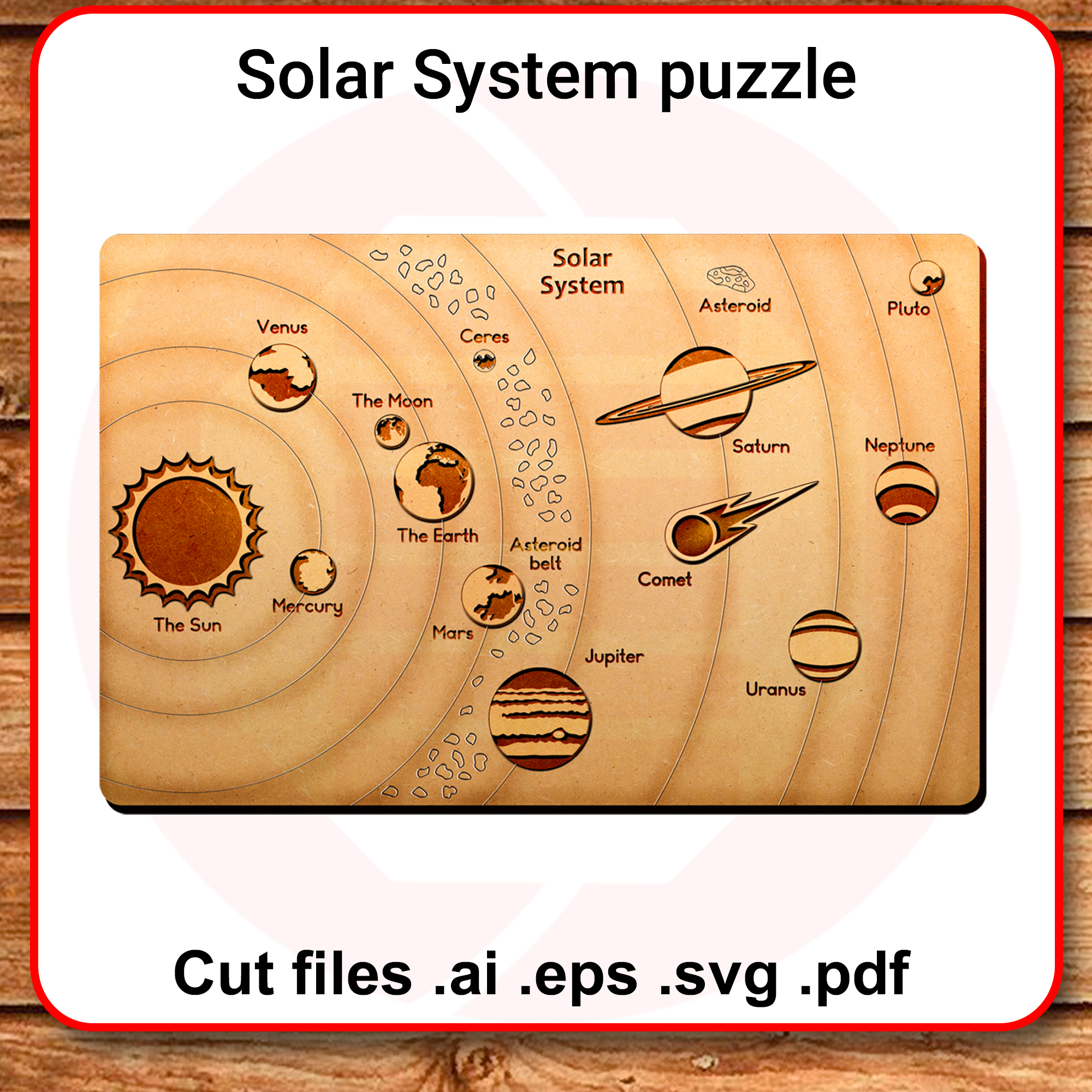 Laser cut SVG template Solar System puzzle school supplies - Design Market