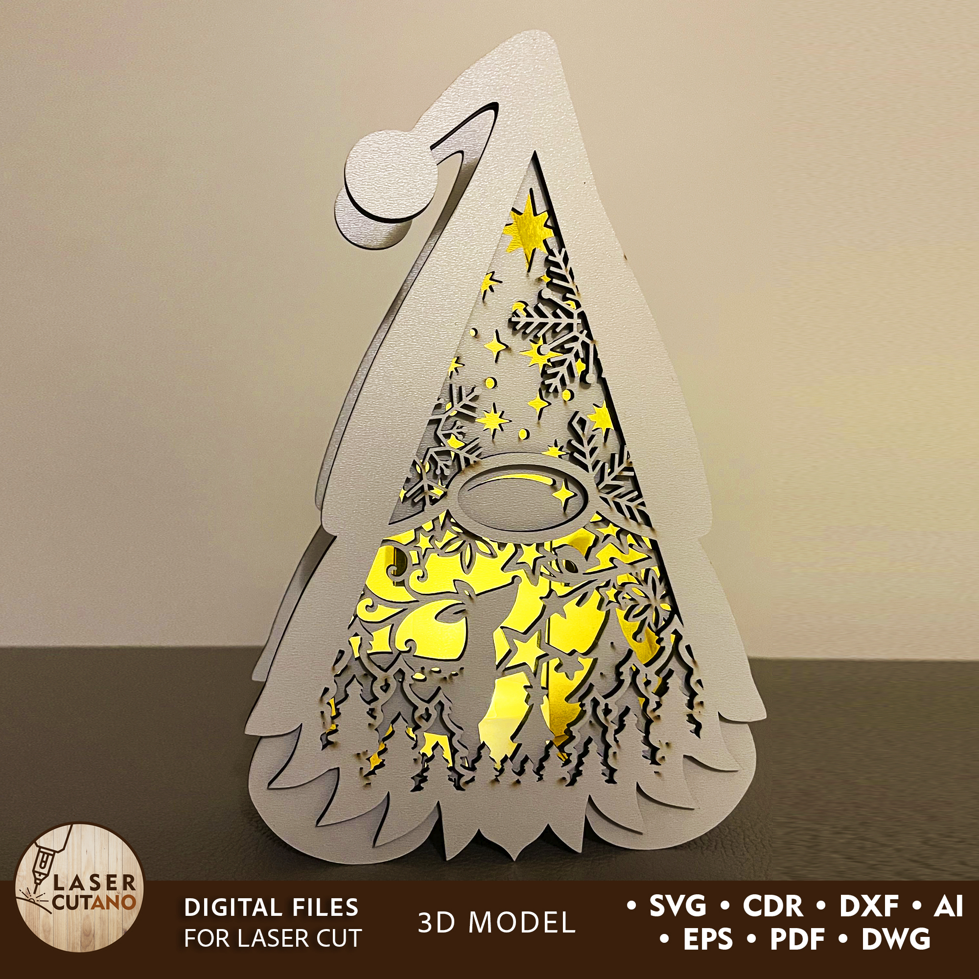 聖誕節侏儒燈籠 svg – 雷射切割燭台裝飾 - LaserCutano - 001