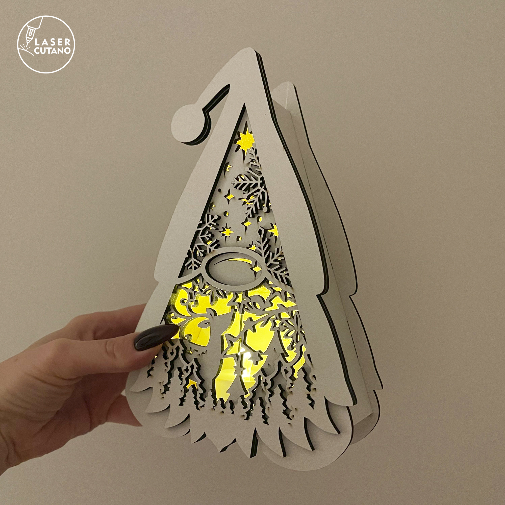 聖誕節侏儒燈籠 svg – 雷射切割燭台裝飾 - LaserCutano - 003