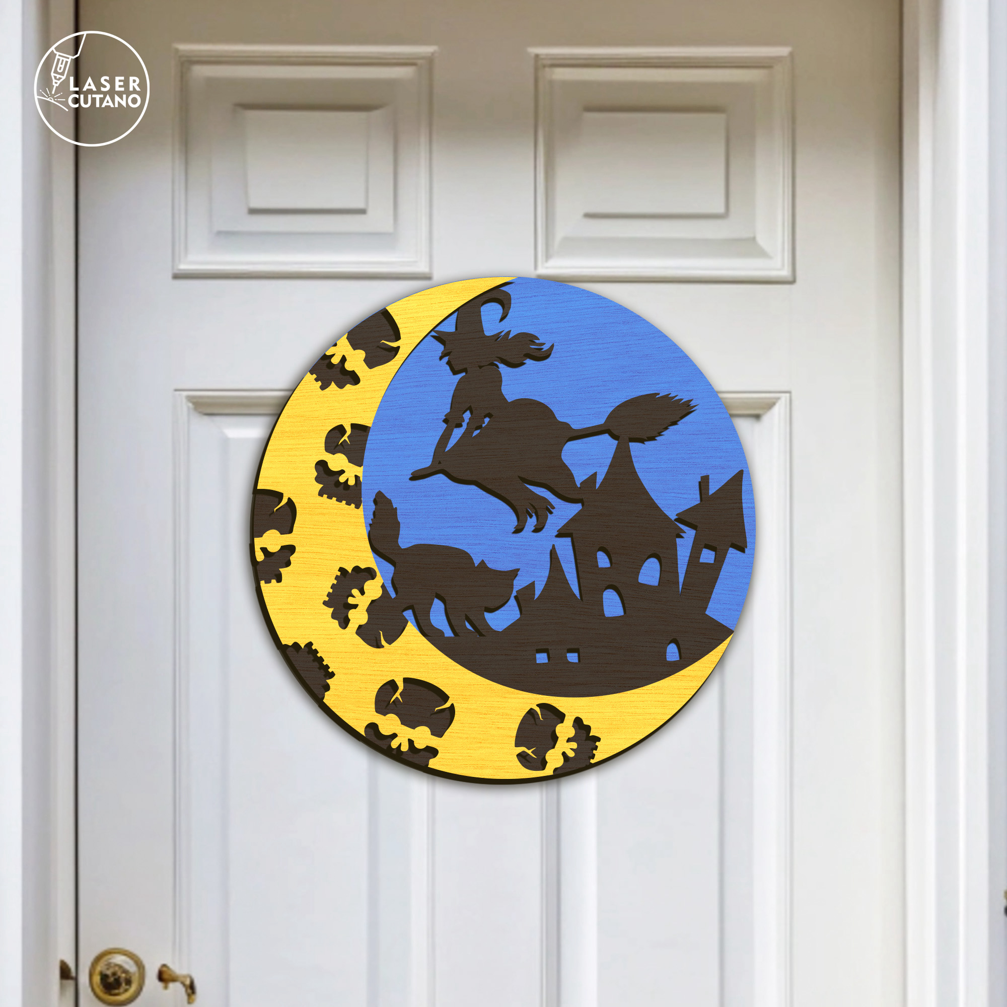 Witch on Broom Halloween Door Hanger Laser Cut File – Spooky - Design ...