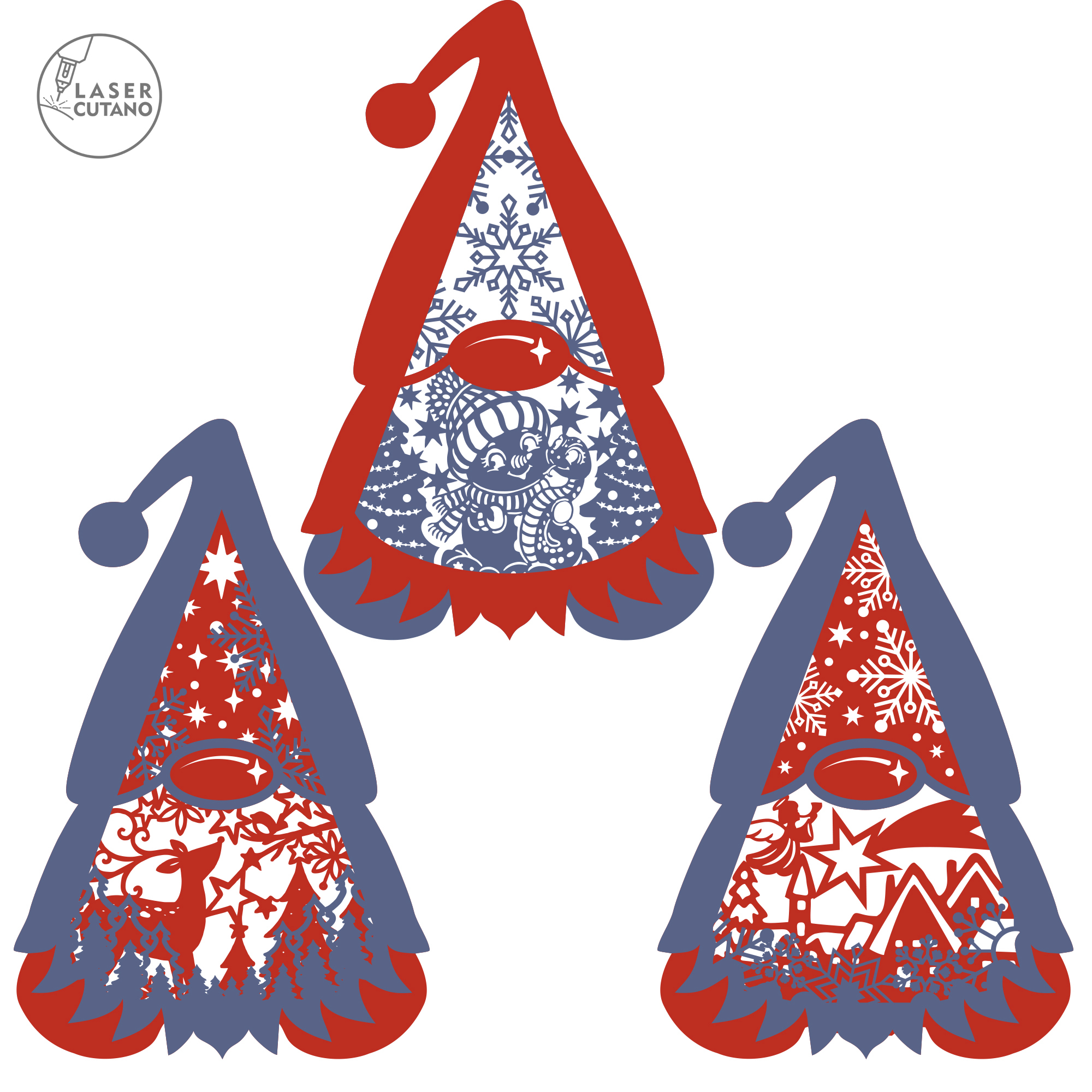 一組 3 個聖誕小矮人燈籠,附 led 燈 一組 3 個聖誕小矮人燈籠,附 led 燈 - LaserCutano - 001