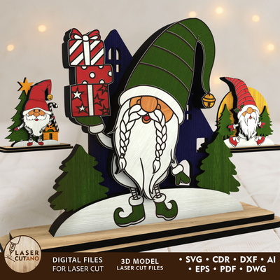 聖誕節侏儒雕像 svg 3 件套 – 雷射切割木製