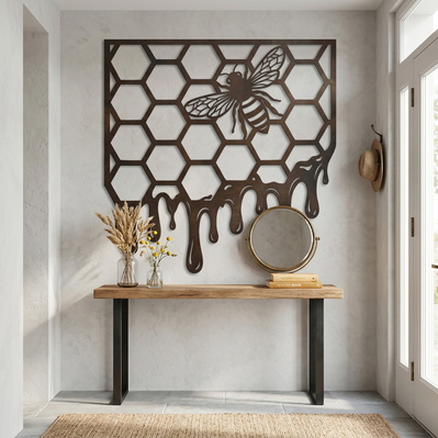 Bee Honeycomb Laser SVG DXF, Dripping Honey Metal Wall Art - HappyDesignStudio - 005