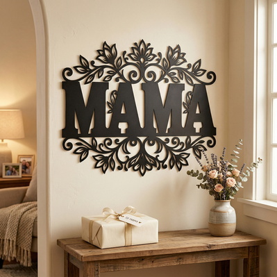 Mama Metal Wall Art SVG, Floral Mama Sign DXF - HappyDesignStudio - 004