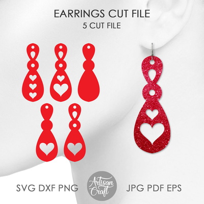 心形吊墜耳環 svg，用於雷射切割的耳環 svg - Artisan Craft - 001