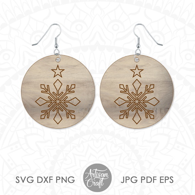 雪花耳環 svg、雷射切割檔、單線 svg - Artisan Craft - 006