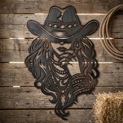 Boho Cowgirl Laser SVG | Western Woman Wall Art - HappyDesignStudio - 006