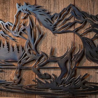 奔馬雷射雕刻svg向量圖，野馬金屬牆飾 - HappyDesignStudio - 005