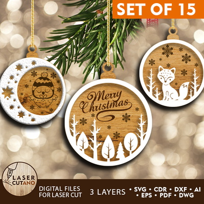 Christmas Tree Round Ornaments Set - LaserCutano - 001