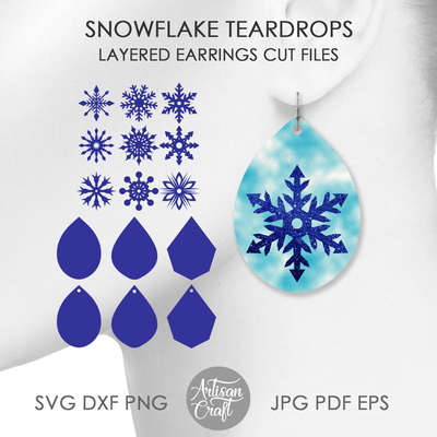 Snowflake Earring SVG, cut files, Christmas Pendant, layered
