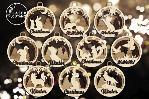 Christmas Tree Round Ornaments Bundle Christmas Tree Round Ornaments Bundle - LaserCutano - 001