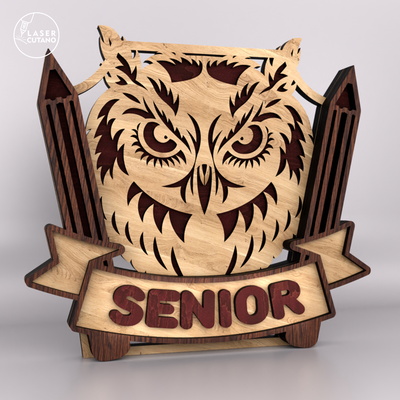 畢業展台套裝，配有貓頭鷹、地球儀和書籍 - LaserCutano - 004