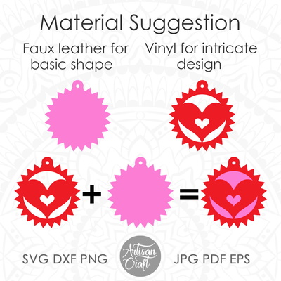 耳環 svg、心形耳環 svg、雷射切割文件 - Artisan Craft - 005