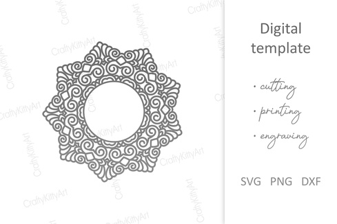 Mandala. Round Monogram Mandala Frame. SVG DXF PNG files Mandala. Round Monogram Mandala Frame. SVG DXF PNG files - CraftyKittyArt - 002