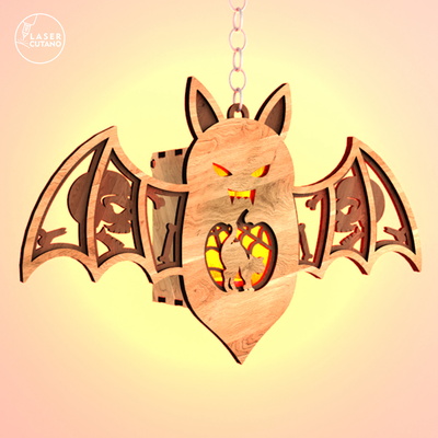 Halloween Bat Lantern SVG - Cat with a Web Night Light - LaserCutano - 005