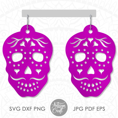 Sugar skull 耳環，dia de los muertos 激光切割銼刀 - Artisan Craft - 001