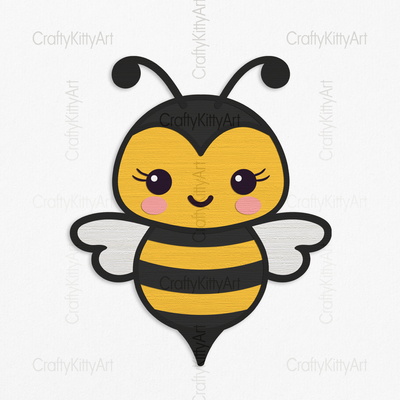Cute Kawaii Honey Bee, Bumble Bee, 3D layered SVG DXF PNG