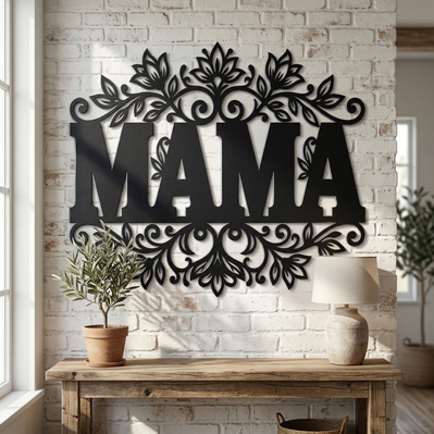 Mama Metal Wall Art SVG, Floral Mama Sign DXF - HappyDesignStudio - 006