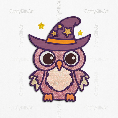 Cute Kawaii Owl in Hat with Stars, 3D layered SVG DXF PNG - CraftyKittyArt - 001