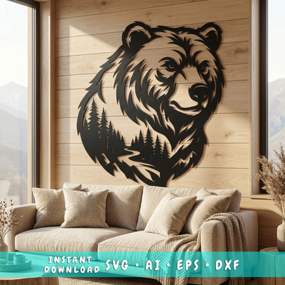 Grizzly Bear Metal Wall Art SVG | Wildlife Forest Bear DXF  - HappyDesignStudio - 001