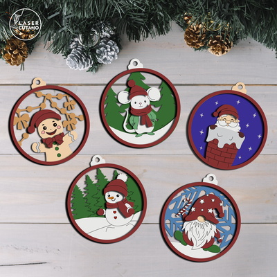 Christmas Ornaments Set of 5 – Layered Laser Cut Files 🎅