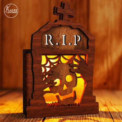 Rip 墓碑燭台 - 萬聖節燈籠 - LaserCutano - 001