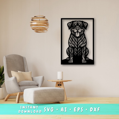 Rottweiler Laser SVG, Cute Dog Laser Cut, Pet Lover Design - HappyDesignStudio - 001