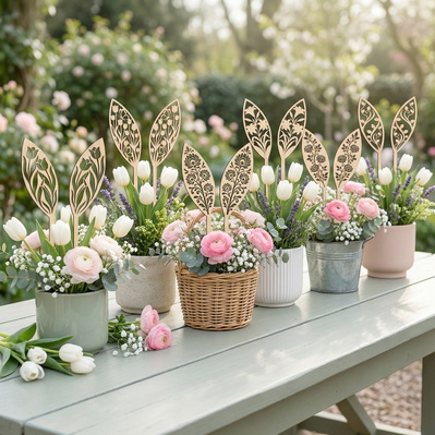 Bunny Ears Laser Cut SVG Bundle – 12 Easter Centerpiece SVG - HappyDesignStudio - 002