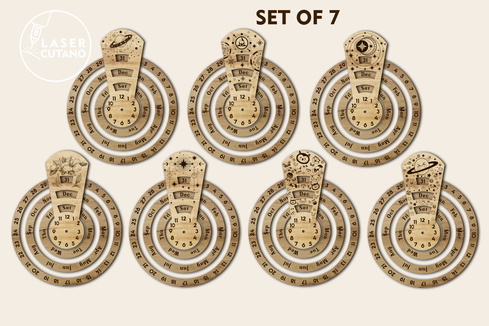 Perpetual Wooden Calendar with Clock Perpetual Wooden Calendar with Clock - LaserCutano - 001