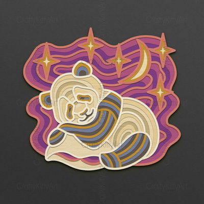 Panda Bear, Cute Sleeping Baby, 3D layered SVG DXF PNG files - CraftyKittyArt - 001