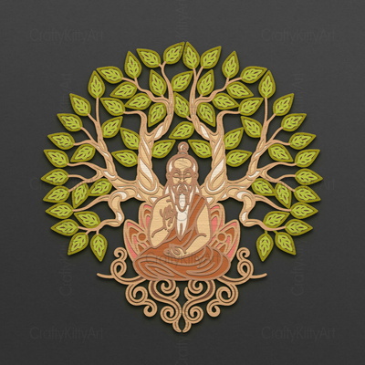 佛陀，生命之樹，3d 分層 svg dxf png 文件 - CraftyKittyArt - 001