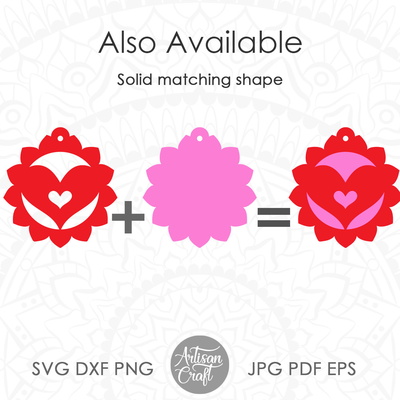 耳環 svg、心形耳環 svg、雷射切割文件 - Artisan Craft - 002