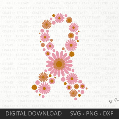 Breast cancer awareness ribbon SVG. Daisy flower pink ribbon - CraftyKittyArt - 001