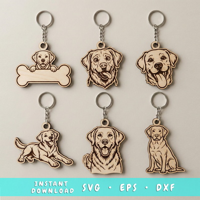 Labrador Retriever Keychain SVG Bundle, 6 Laser Cut Files