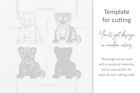 Cute Baby Tiger, Tiger Cub, 3D layered SVG DXF PNG files Cute Baby Tiger, Tiger Cub, 3D layered SVG DXF PNG files - CraftyKittyArt - 001