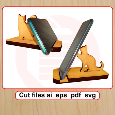 雷射切割模板 svg 貓手機支架 mdf 木製工藝品