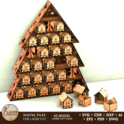 Christmas Advent Calendar Tree - Laser Cut House Countdown