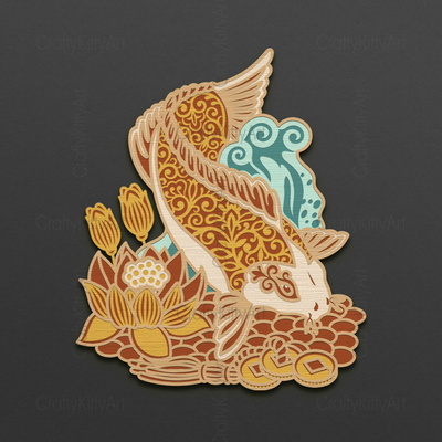 Lucky Koi Fish, Koi Carp, 3D layered SVG DXF PNG files - CraftyKittyArt - 001