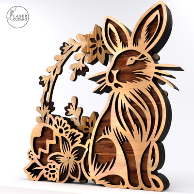 Eater Bunny Wreath Decoration with Floral and Egg Design - LaserCutano - 004