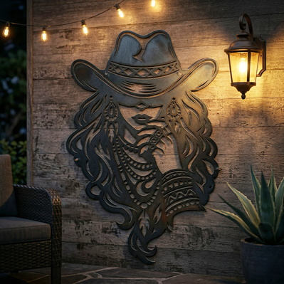 Boho Cowgirl Laser SVG | Western Woman Wall Art - HappyDesignStudio - 005