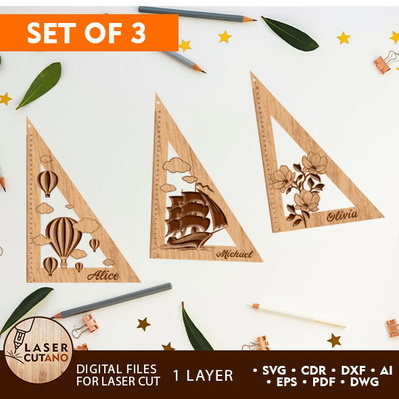 三角尺套裝、教育工具、學校用品 - LaserCutano - 001