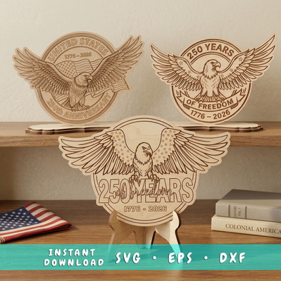 250 Years of Freedom Laser Cut SVG Bundle, 3 Patriotic Eagle - HappyDesignStudio - 001