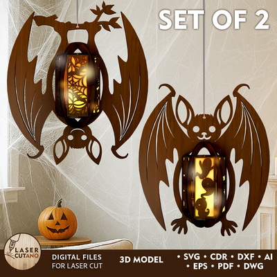 Laser Cut Halloween Bat Candlestick / Tealight Holder Set 2 - LaserCutano - 001