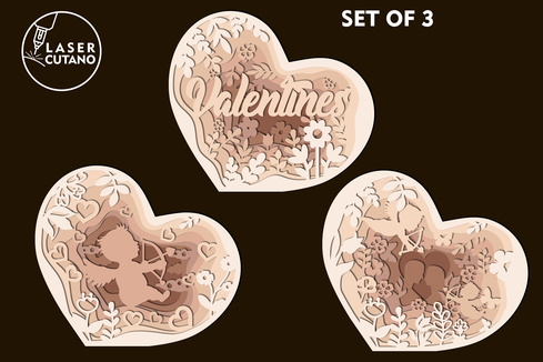 Valentines Day Heart Set Of 3 Laser Cut Template Valentines Day Heart Set Of 3 Laser Cut Template - LaserCutano - 001