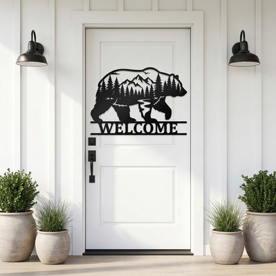 Bear Welcome Sign Laser SVG | Rustic Cabin Decor - HappyDesignStudio - 002