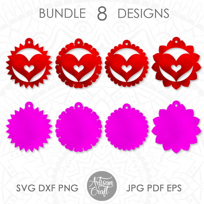 耳環 svg、心形耳環 svg、雷射切割文件 - Artisan Craft - 001