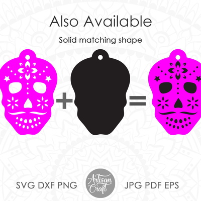 頭骨耳環 svg 顯示糖頭骨 - Artisan Craft - 002