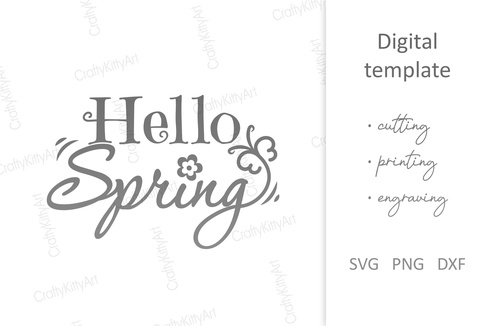 Hello Spring. Flower & Butterfly text. SVG DXF PNG files Hello Spring. Flower & Butterfly text. SVG DXF PNG files - CraftyKittyArt - 001