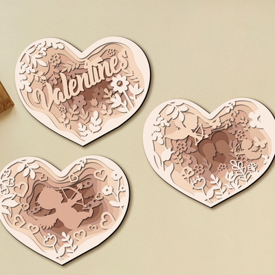 Valentines Day Heart Set Of 3 Laser Cut Template - LaserCutano - 004