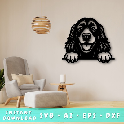 偷看可卡犬雷射 svg，狗雷射切割設計 - HappyDesignStudio - 001